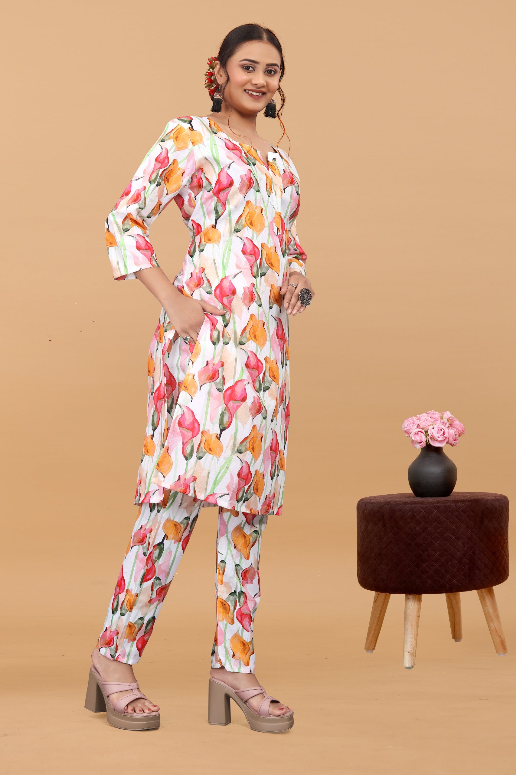 Women's Printed Linen Cotton Co-ord Set