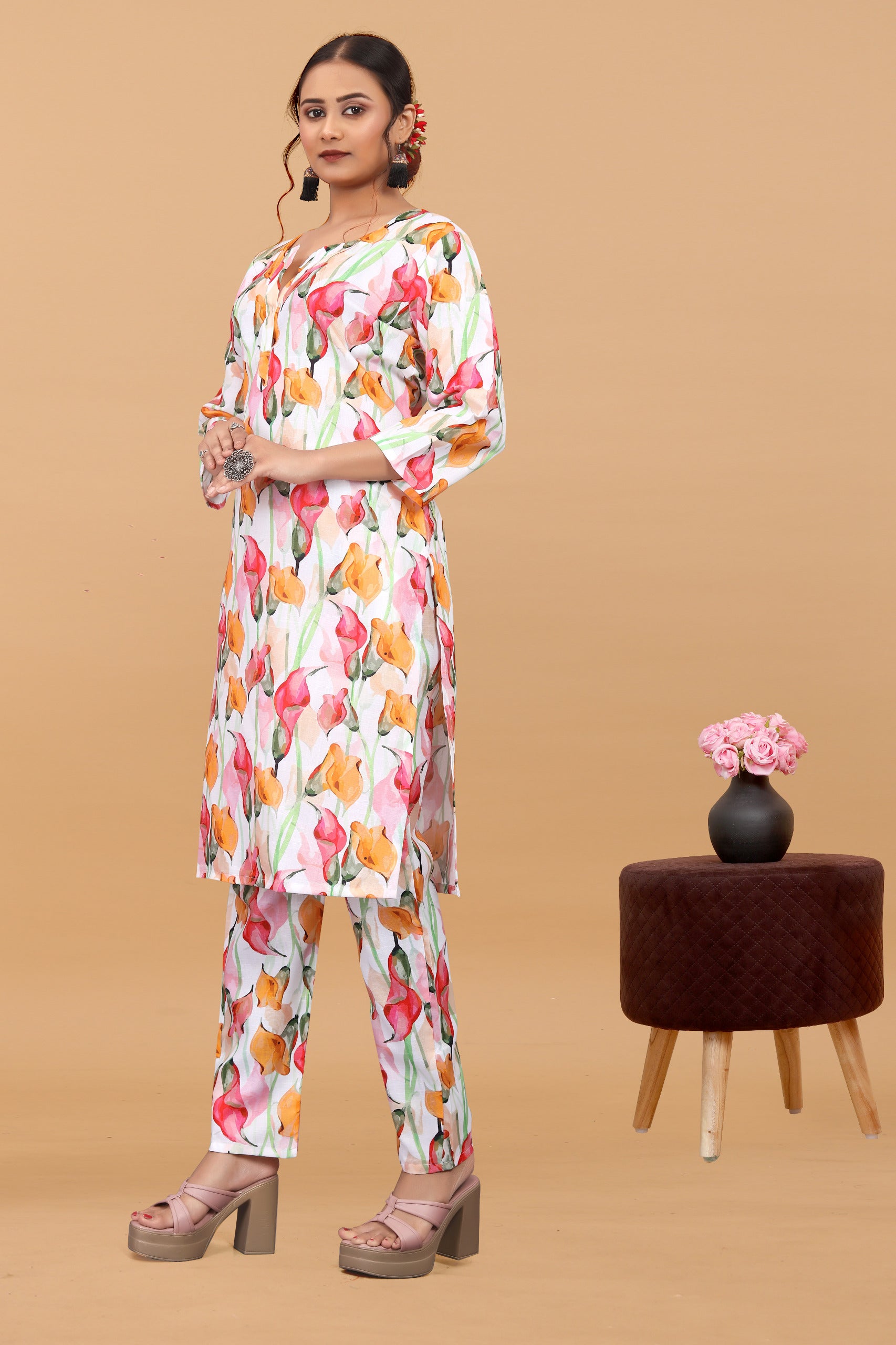Women's Printed Linen Cotton Co-ord Set