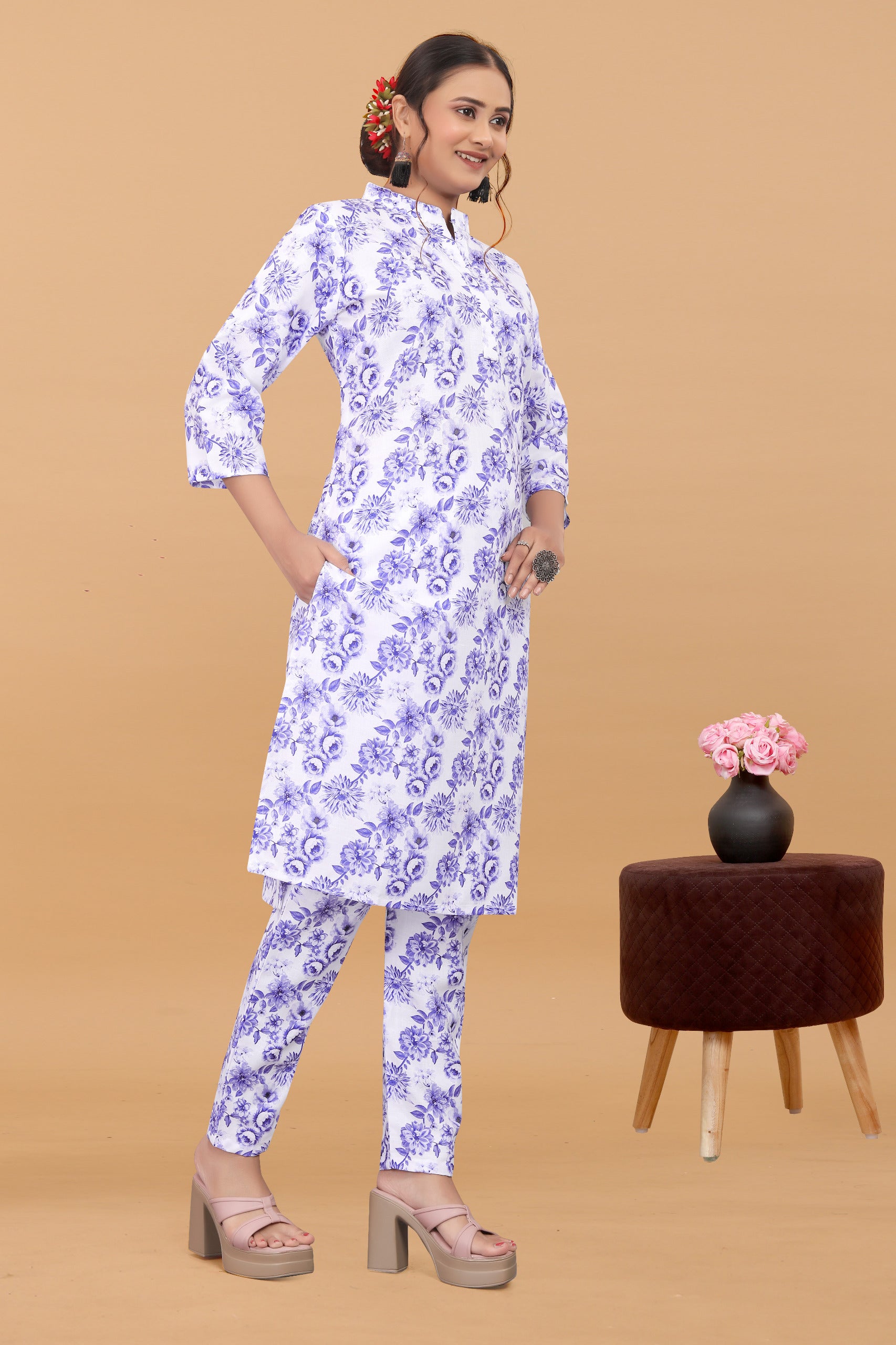 Women's Printed Linen Cotton Co-ord Set