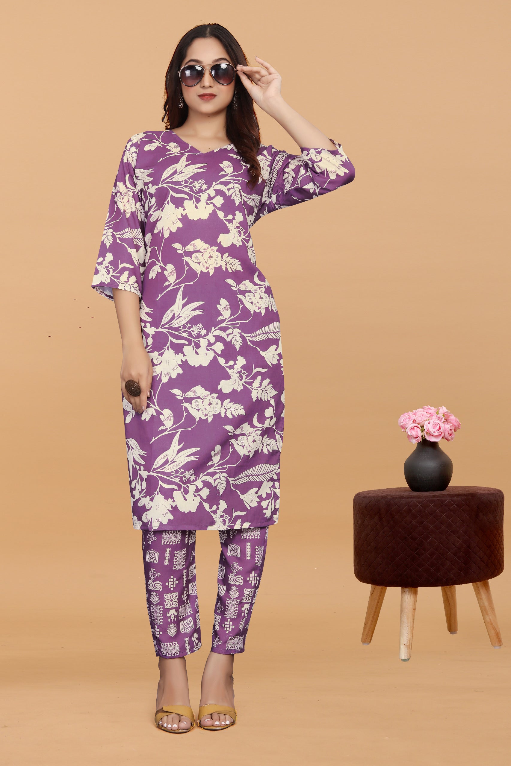 Women's Floral Printed Cotton Kurta With Pant